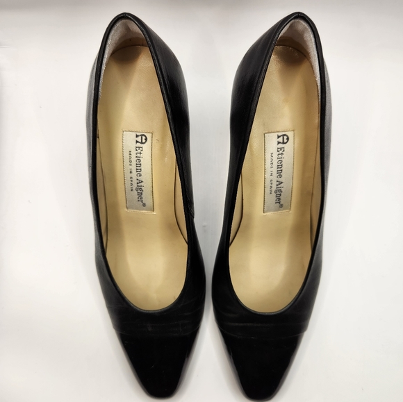 Vintage Etienne Aigner Marietta Black Leather 3" Pump Heels Size 8 Made in Spain - Picture 7 of 10